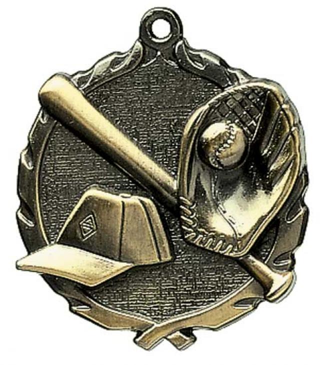 Sculptured Baseball Medal with Neck Ribbon