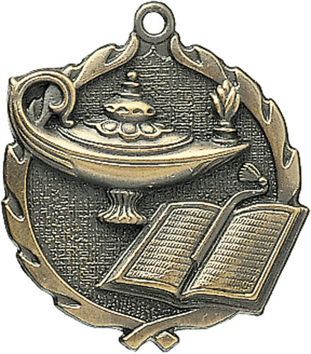 Sculptured Lamp of Knowledge Medal with Neck Ribbon