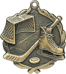 Sculptured Hockey Medal with Neck Ribbon