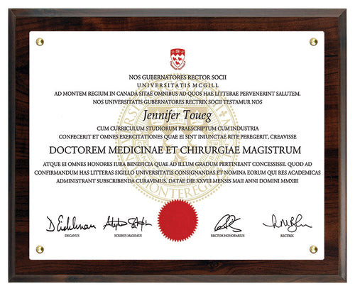 Walnut Finish Certificate Plaque