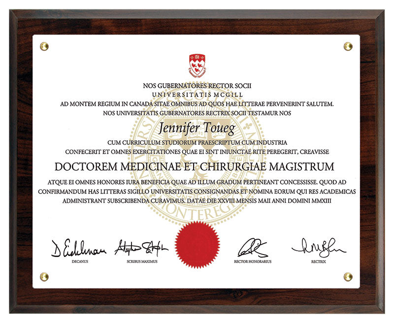 Walnut Finish Certificate Plaque
